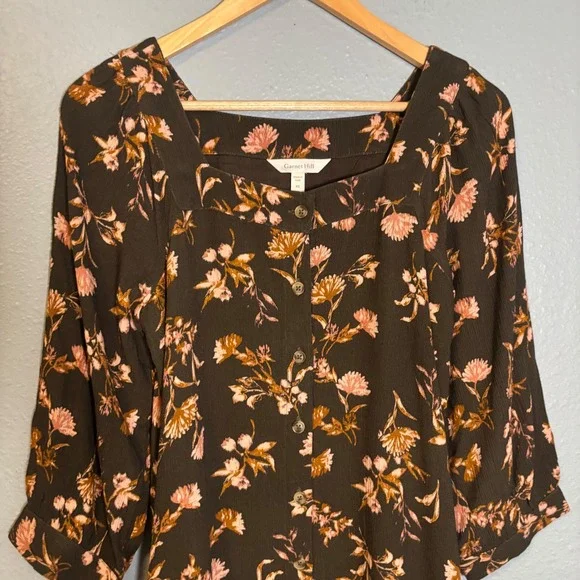 Garnet Hill Jardin Crepe Mini Dress Size XS Brown Floral Fall Boho - Picture 4 of 11